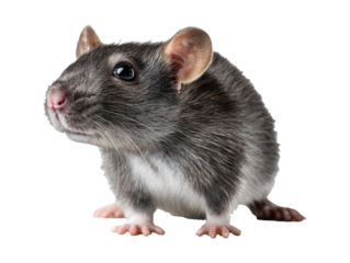 Cute gray rat portrait on transparent background