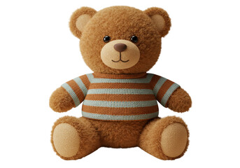 Obraz premium Cute teddy bear with striped sweater isolated on transparent background