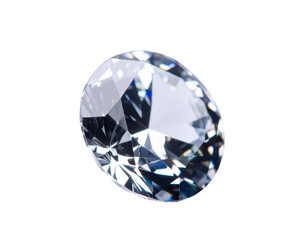 Fototapeta premium Round Brilliant Cut Diamond with Radiant Light Flares, Isolated on White Background