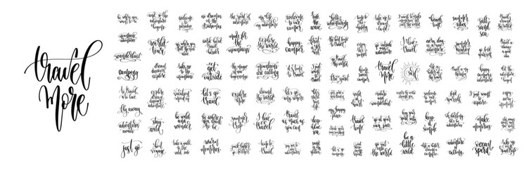 100 Hand Lettered Travel Quotes Black on White Calligraphy Set
