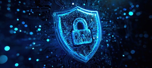 The Shield Lock Representing Cybersecurity and Data Protection in a Digital Network