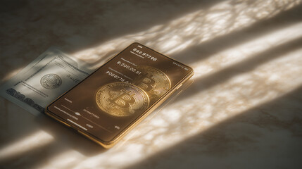 Smartphone Displaying Cryptocurrency Wallet with Significant Balance, Reflection