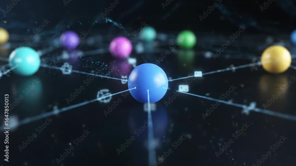 Poster digital network of interconnected spheres - a digital representation featuring interconnected sphere