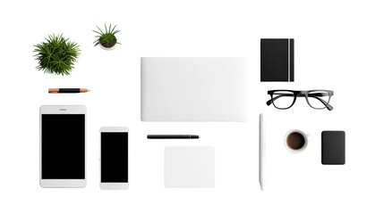 Minimalist Office Essentials on Transparent Background