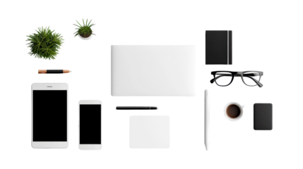 Minimalist Office Essentials on Transparent Background