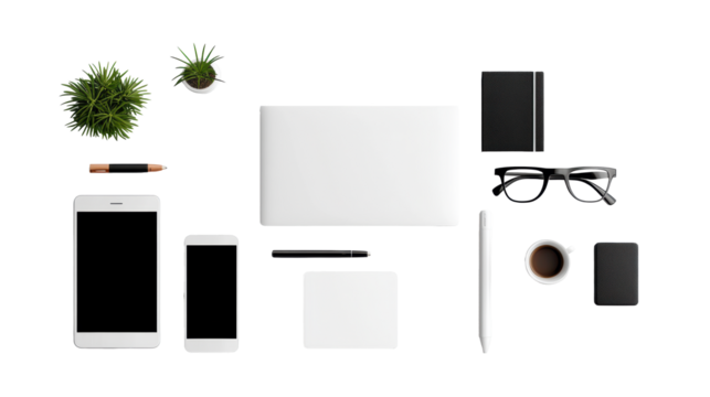 Minimalist Office Essentials on Transparent Background