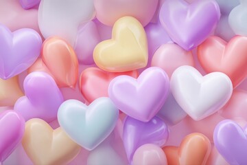 Fototapeta premium Pastel hearts create a romantic background for Valentine's Day celebrations, conveying love and joy through vibrant colors and soft shapes