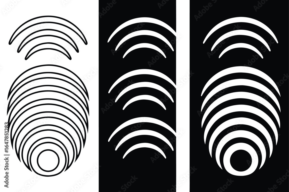 Poster abstract black and white geometric illustration of communication signals and wave patterns in a mini