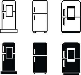 Set of six refrigerator icons in black and white