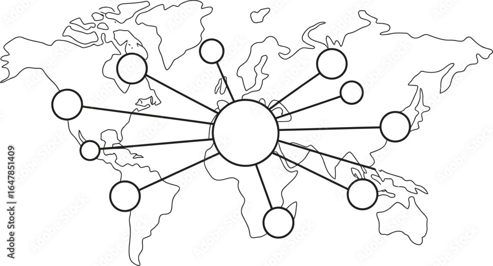 Poster global network connections concept with interconnected nodes on a world map