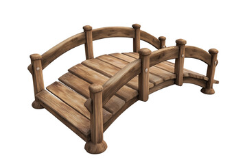 Wooden garden bridge isolated on transparent background. Decorative wooden arch bridge transparent PNG.