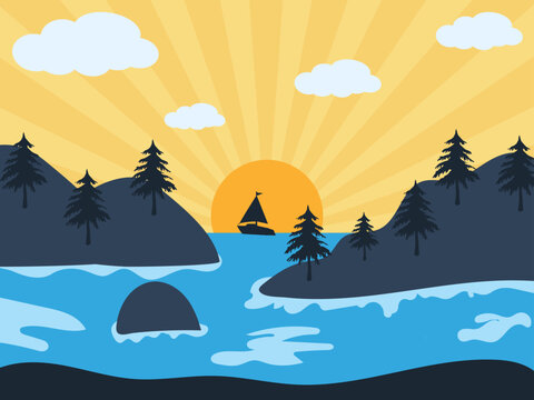 Adventure on a Sailboat at Sunrise in a Picturesque Bay