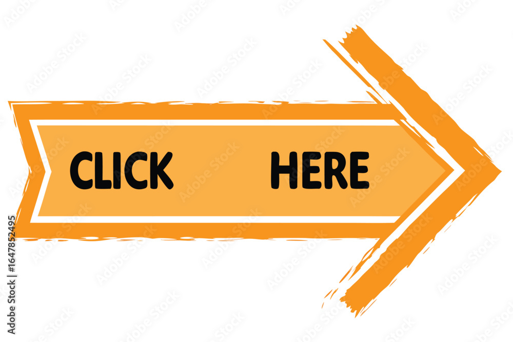 Poster click here orange arrow button graphic to direct users online web design element