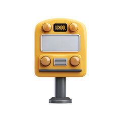 Fototapeta premium A cute, cartoonish 3D model of a yellow school bus on a stand. background removed