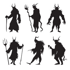 vector illustration of demon silhouette set, Black & White silhouette set 