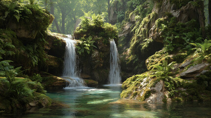 Fototapeta premium Waterfall in lush forest