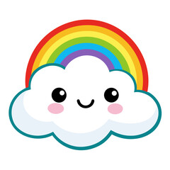 A Adorable Vector Kawaii Cloud with Rainbow: Happy, Childlike, Whimsical Illustration for Children's Products on white background 