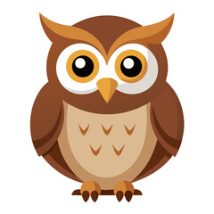A Vector Adorable Cartoon Owl Illustration:  Friendly, Brown,  Simple Design, Childlike,  Perfect for Children's Books. on white background 