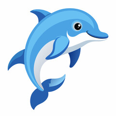  A Vector Happy Cartoon Dolphin Leaping, Playful Aquatic Animal Illustration, Childrens Book Style