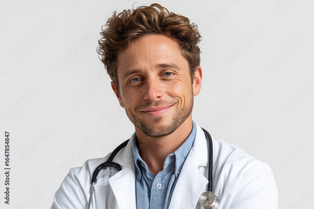 Aufkleber smiling doctor with professional attire isolated on white background showcasing a friendly demeanor 
