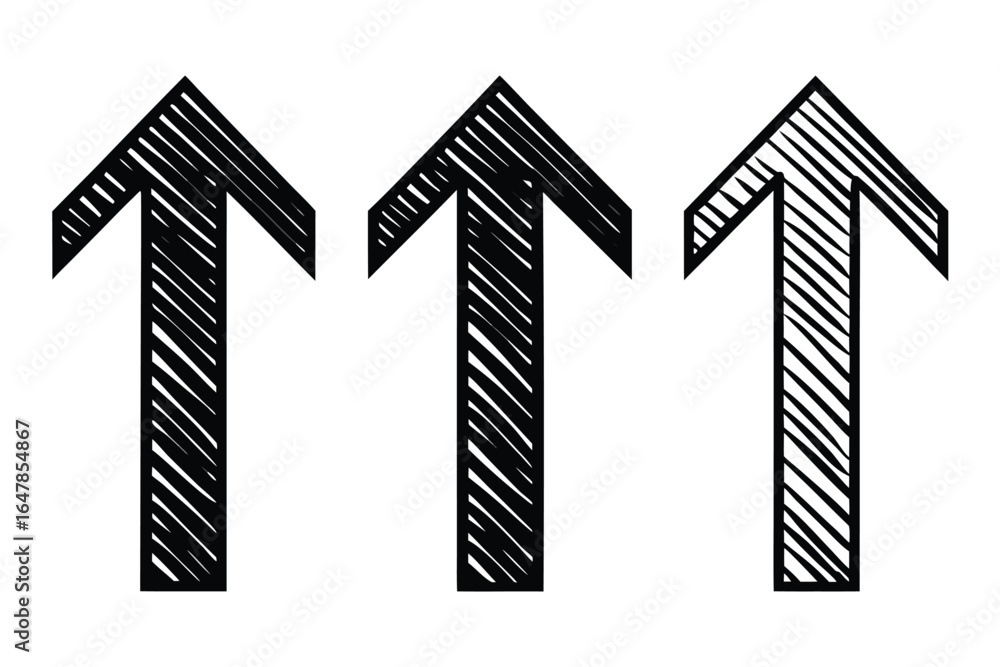 Poster hand drawn arrow trio pointing upward symbolizing progress and direction sketch illustration with li