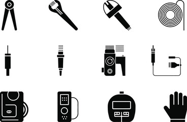 Collection of electrical and mechanical tools and equipment icons