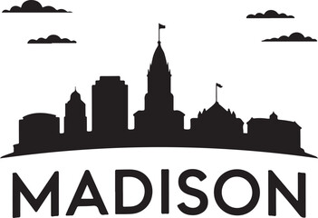 Fototapeta premium Madison Skyline Silhouette Vector on White Background