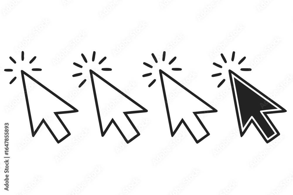 Fototapete multiple cursor icons with click effect representing selection and interaction in digital interfaces
