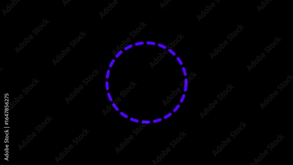 Poster neon purple dashed circle minimalist design centered on black backdrop futuristic circular element g