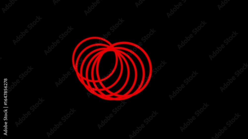 Poster concentric red circles on black background creates abstract atomic model design with overlapping pat
