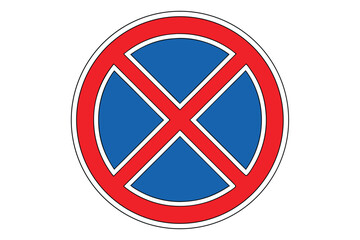 Obraz premium No Parking or Stopping Road Sign with Red Circle and Blue Interior Detailing Transportation Rules and Regulations Worldwide