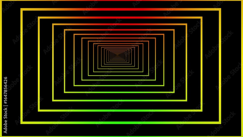Poster hypnotic rectangular tunnel illusion with gradient colors creating a sense of depth and perspective 