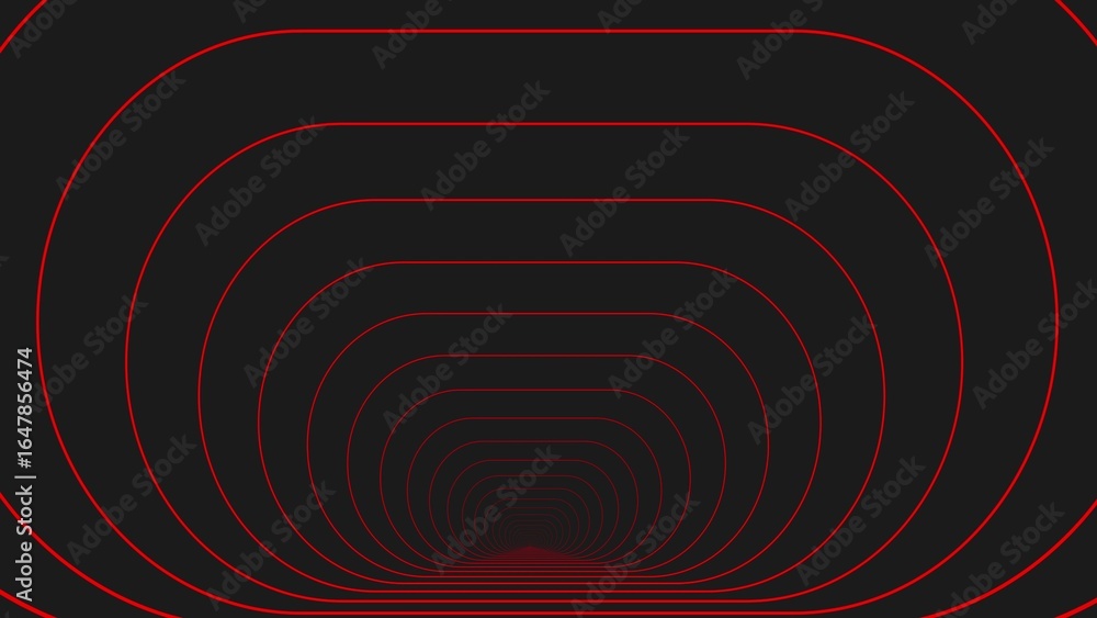 Poster mesmerizing tunnel illusion red outlines on black background creates depth and perspective minimalis