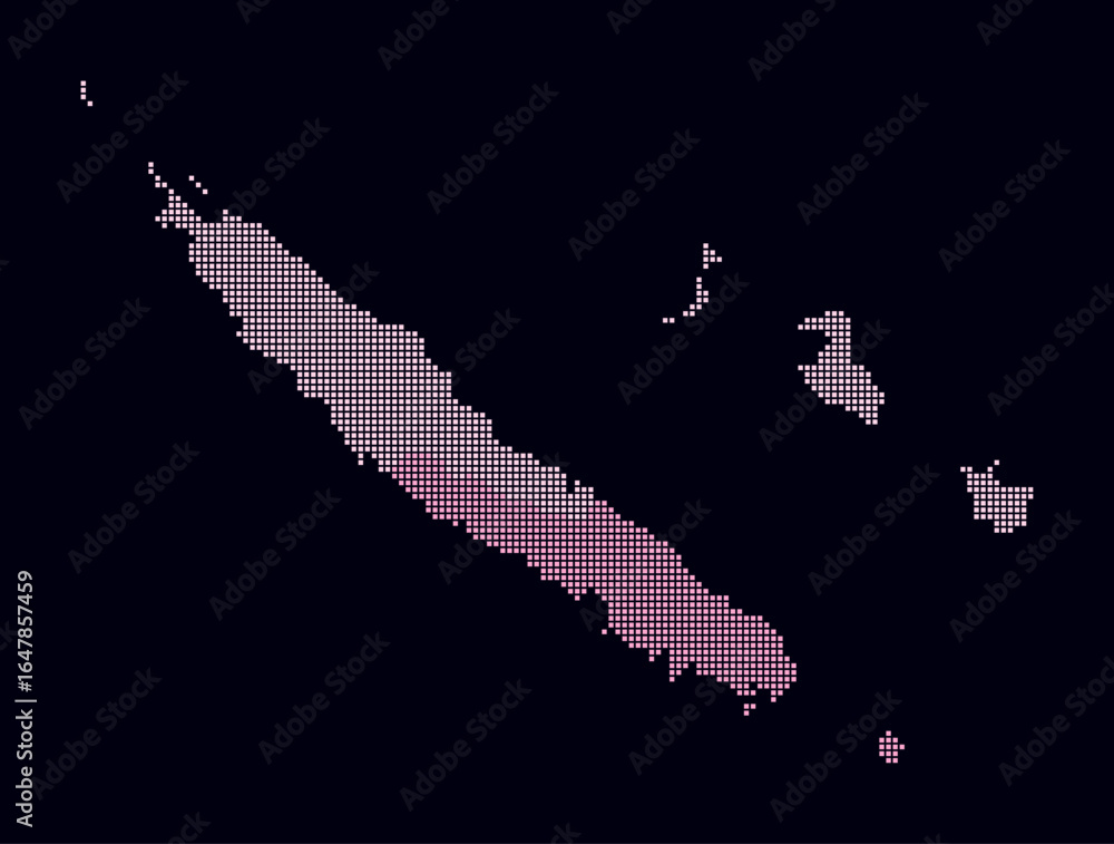 Poster new caledonia dotted map. digital style map of the country on dark background. new caledonia shape w