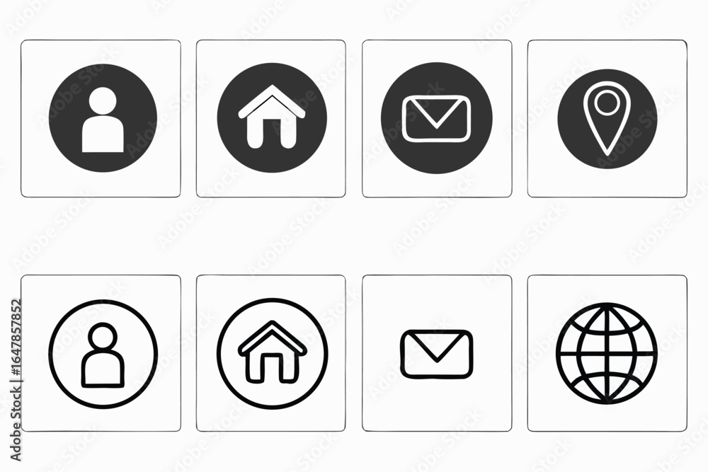 Poster simple contact information icons set in black and white modern and clean style for website and mobil