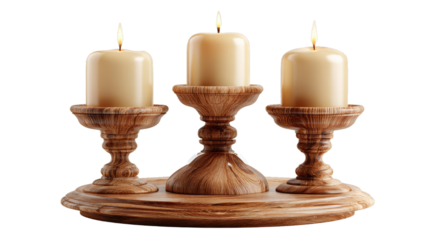 Wooden candlestick with candles, isolated on white