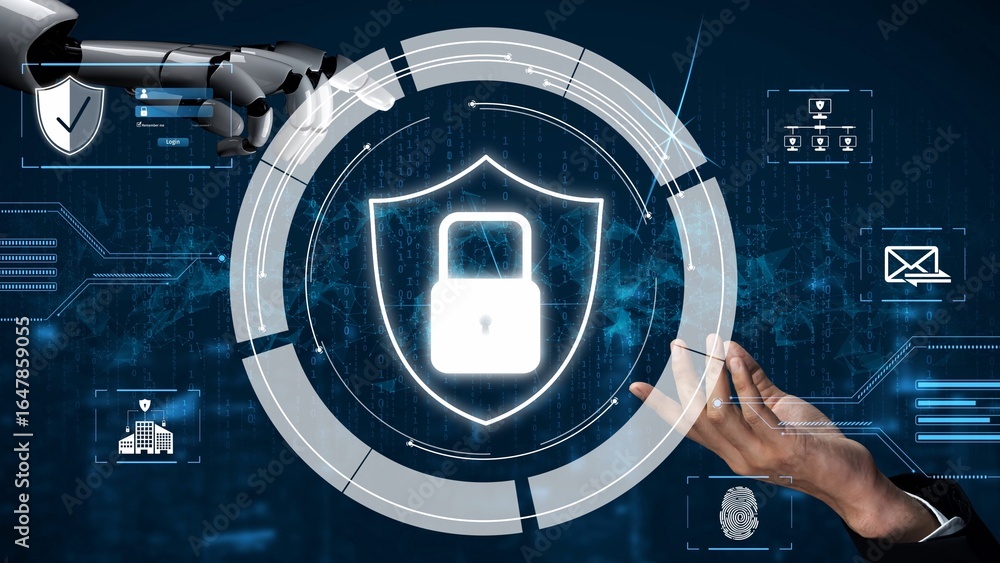 Poster cyber security protection and cyber security strategies against cyber threats, system hacks, digital
