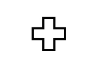 Bold black plus sign for medical, health, or mathematical designs with a modern feel on a bright white background offering clean, simple graphic impact