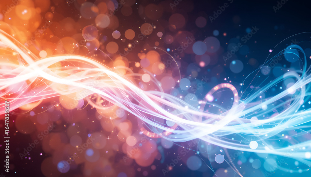 Poster vibrant energy waves flow with dazzling bokeh lights creating a dynamic and celebratory abstract bac