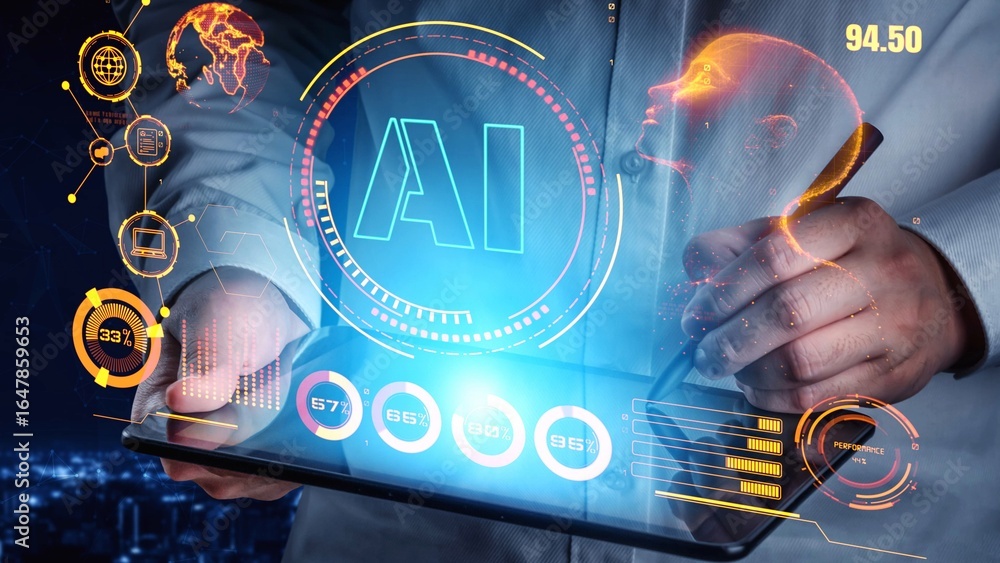 Poster ai assistant brain processor with llm technology, big data, machine learning, generative ai for busi