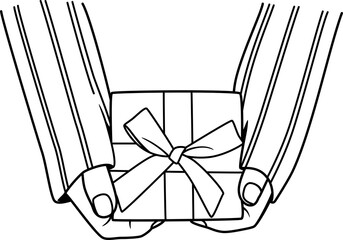 Fototapeta premium hand holding a gift line art drawing