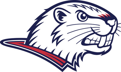 Aggressive beaver mascot head with red and blue accents © Orpita
