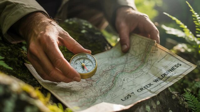 Explorer Hands Map Compass Lost Creek Wilderness Adventure Nature Forest Navigation Outdoor