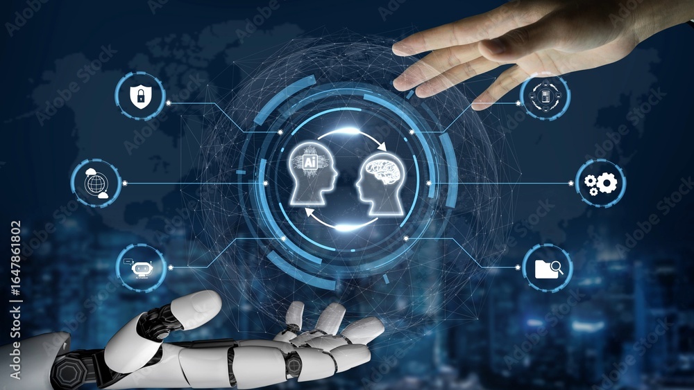 Poster ai assistant brain processor with llm technology, big data, machine learning, generative ai for busi