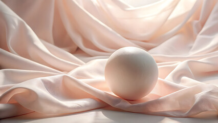 Pale textured sphere on draped peach silk fabric image