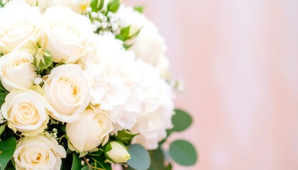 Close-up of a beautiful bouquet of white roses and other flowers