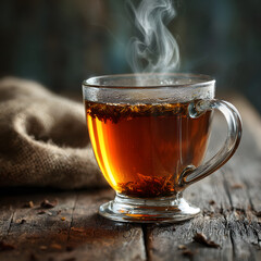 hot cup of tea steeping in glass