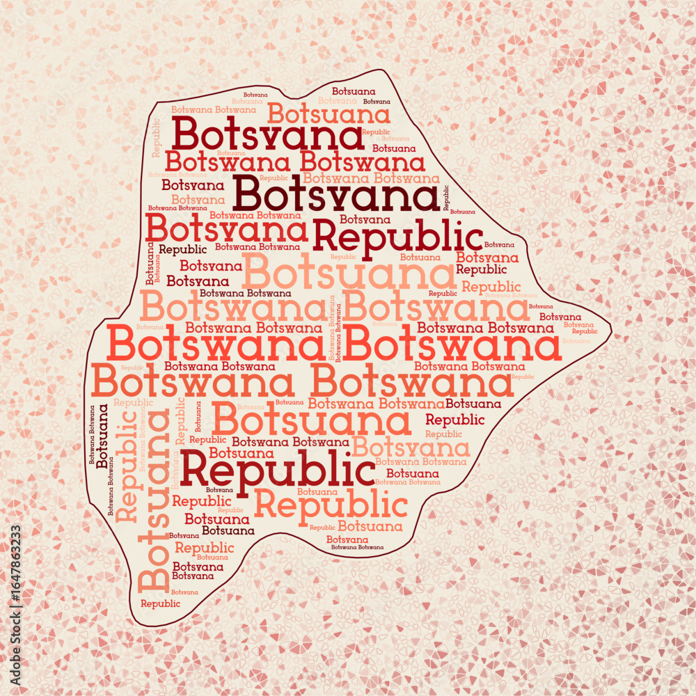 Poster botswana shape whith country names word cloud in multiple languages. botswana border map on superb t