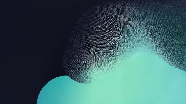 Luminous Digital Sphere with Intricate Grid over a Mint Green Curve