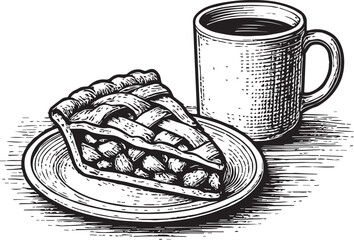 apple pie and coffee vector illustration